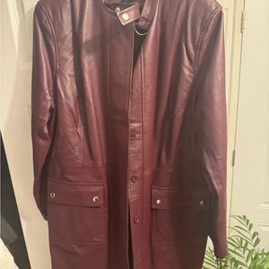 Vintage Newport News Oxblood/Burgundy  Leather Long Coat XL | 90s Y2K Size 16